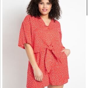 Eloquii red tie front polkadot blouse